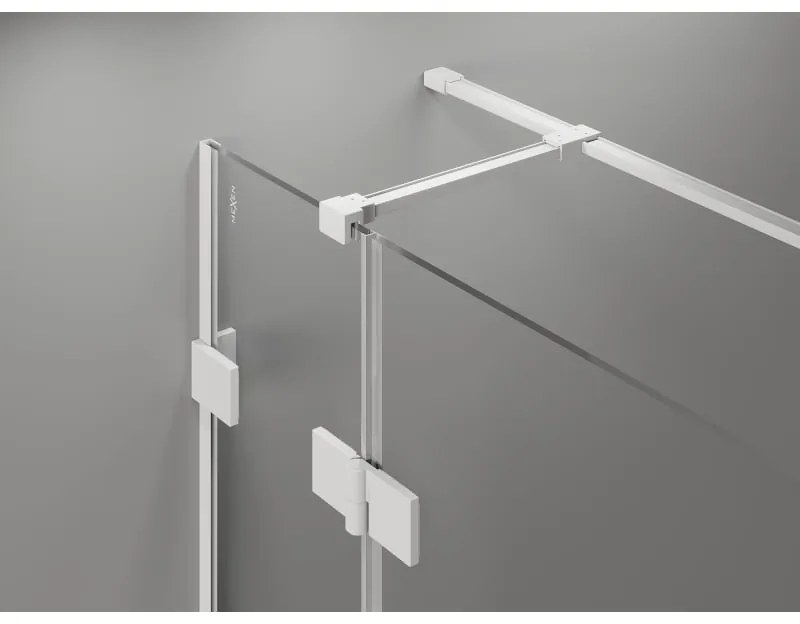 Mexen Lunar T, sklopný pravý sprchový kút 140 x 70 cm, 8mm číre sklo, biely profil, 834T-140-070-20-00-P