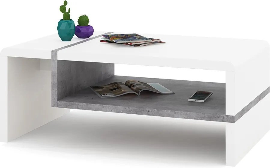 Mazzoni FOLK biely / beton - konferenčný stolík, obdĺžnikový, laminát, moderný