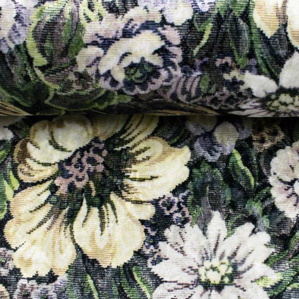 Zamat Velvet digital - Kvety sivá