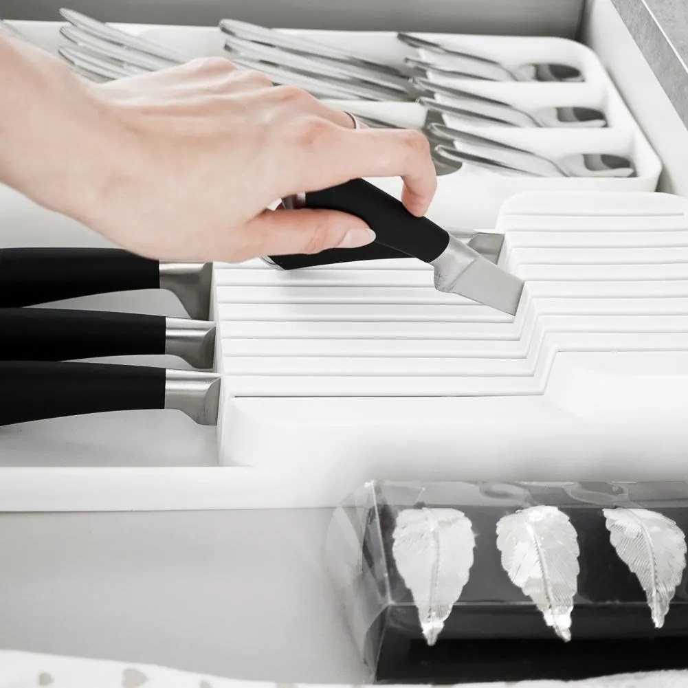 VILDE Organizér na nože, až na 18 nožov, plastový biely - 39 x 14,5 x 7,5 cm