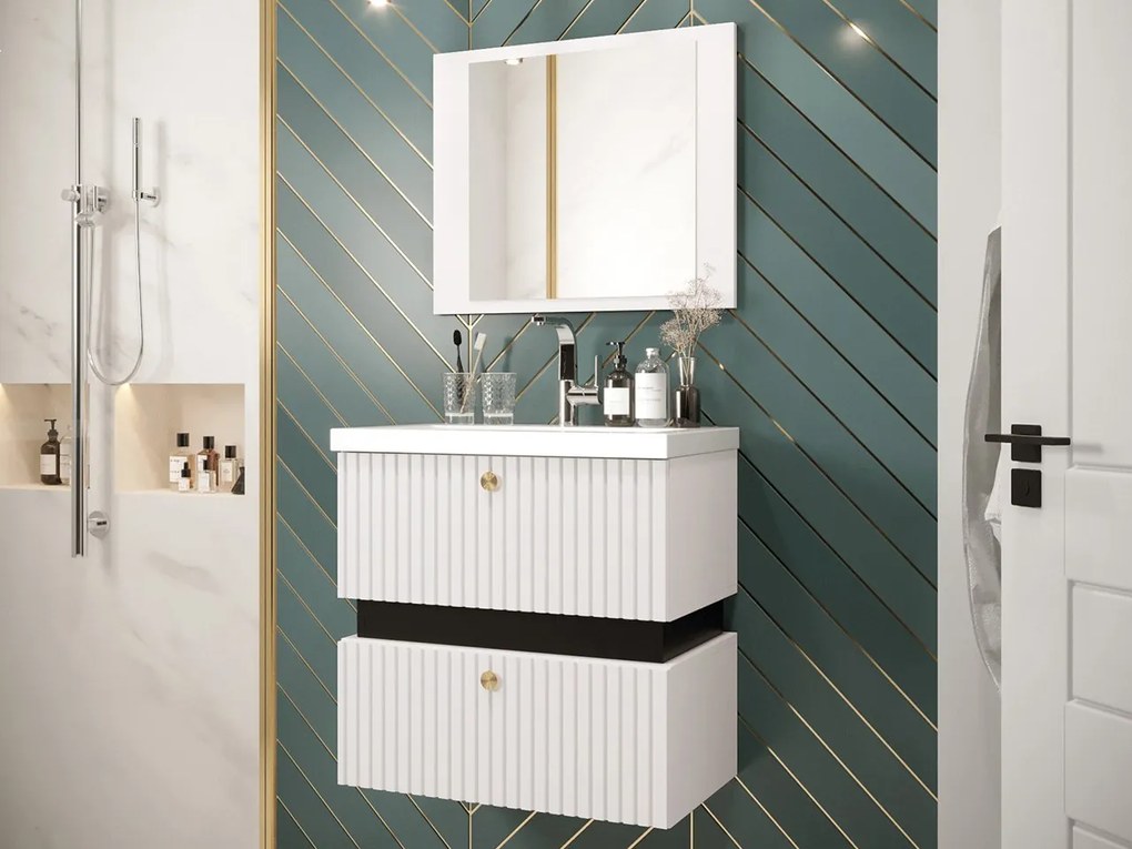 Kúpeľňový nábytok Syliko VI, Sifón: bez sifónu, Umývadlo: nie, Farby: biela/biela + čierna