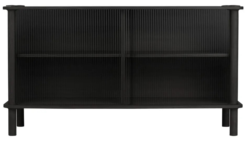 Čierna vitrína z dubového dreva s posuvnými dverami 135x73,5x48 cm Italic – UMAGE