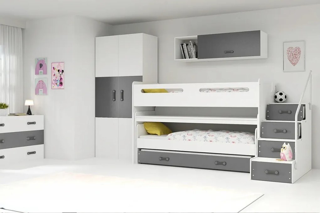 Interbeds Trojlôžková poschodová posteľ Max1 200x80cm bielo sivá