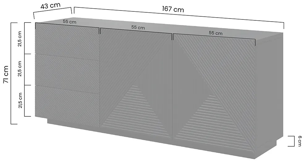 Komoda Asha 167 cm na sokli - kašmírová