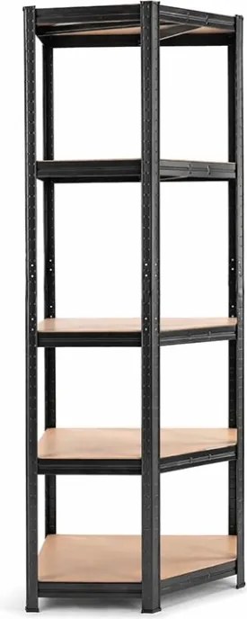 Akcia 5x Regál 180x90x40 cm rohový lakovaný 5-polícový, nosnosť 875 kg - čierny