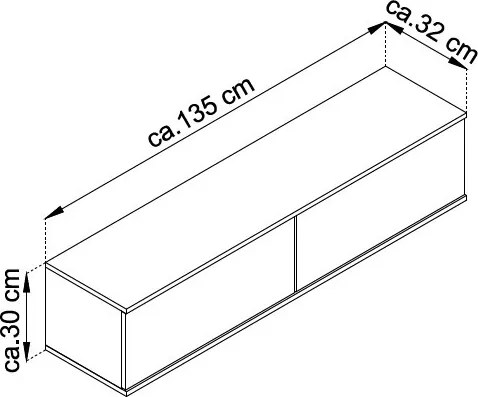 Závesná TV skrinka Orfeo, 135 cm, čierna štruktúra / zlatá