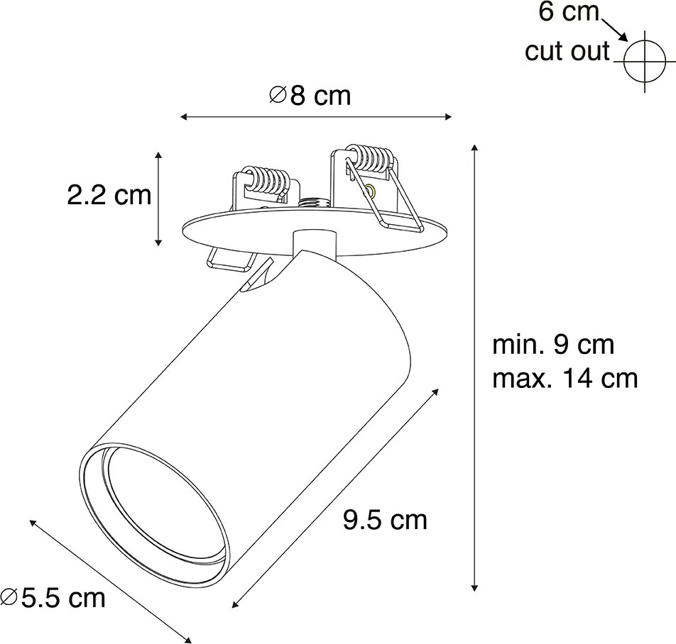 Moderné zapustené bodové svetlo čierne GU10 50 mm - Chels