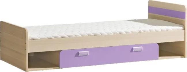 KONDELA Ego L13 80 jednolôžková posteľ s roštom a matracom jaseň / fialová