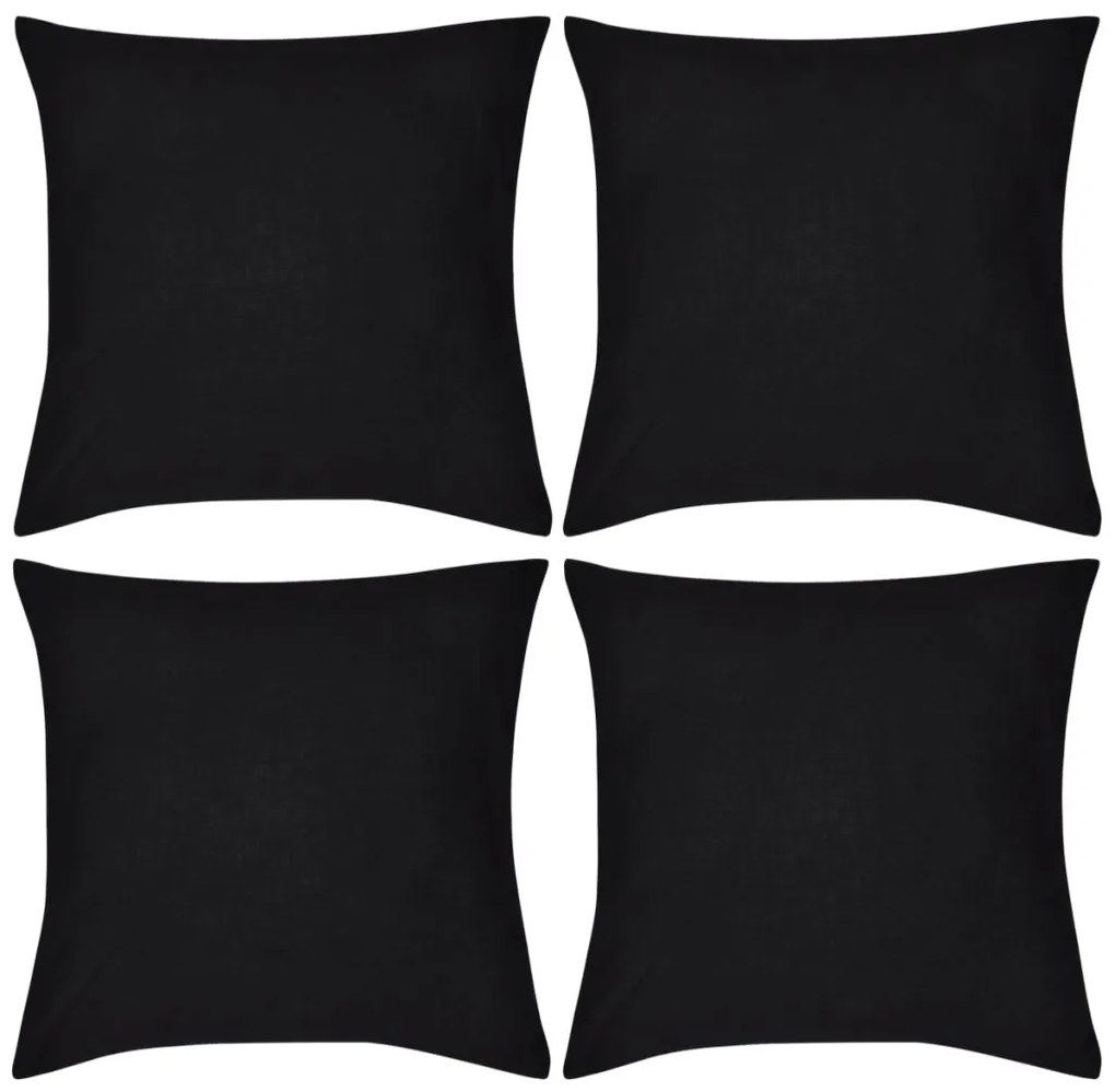 vidaXL Návliečky na vankúše, 4 ks, bavlna, čierne, 50 x 50 cm