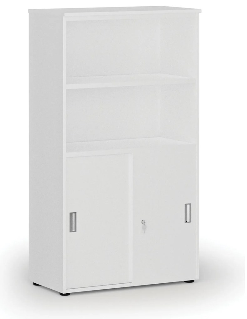Kombinovaná kancelárska skriňa PRIMO WHITE, zasúvacie dvere na 2 poschodia, 800 x 420 x 1434 mm, biela