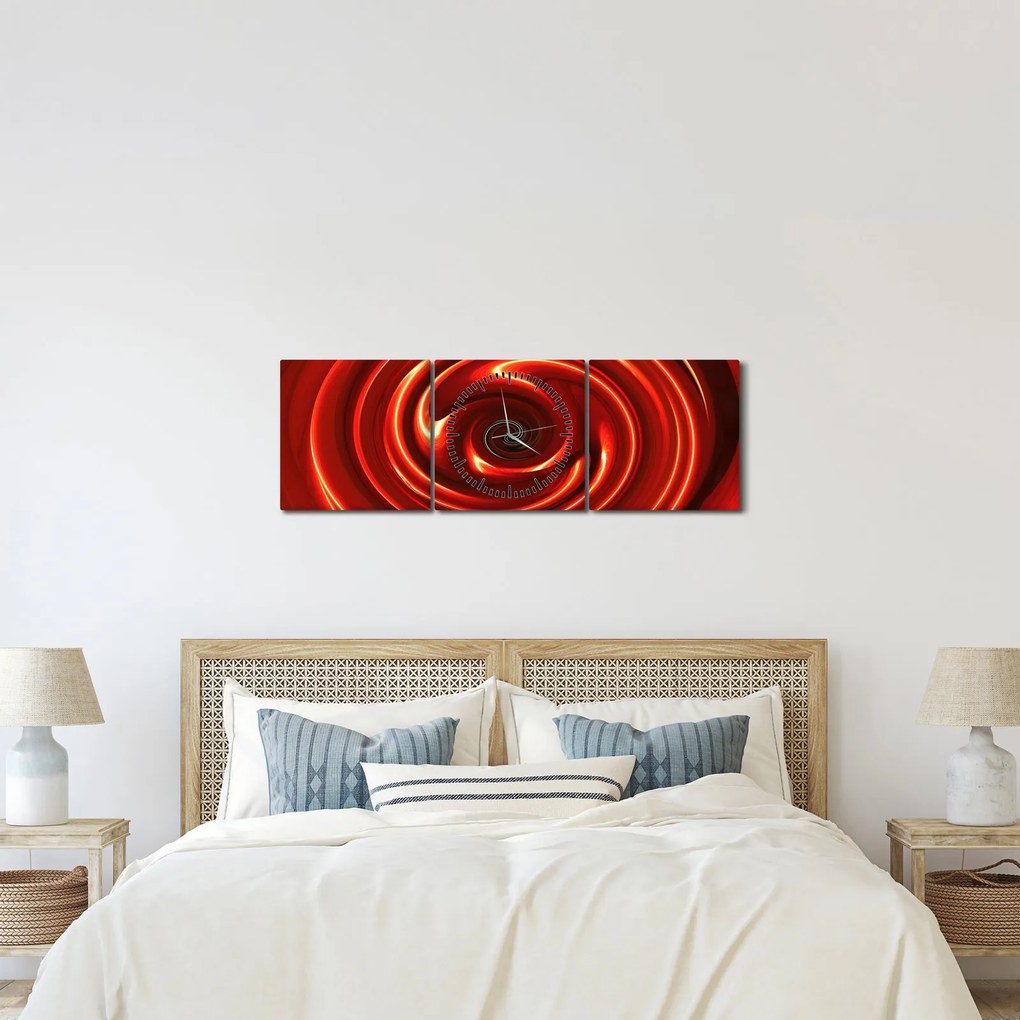Abstraktný obraz - červená špirála (s hodinami) (90x30 cm)