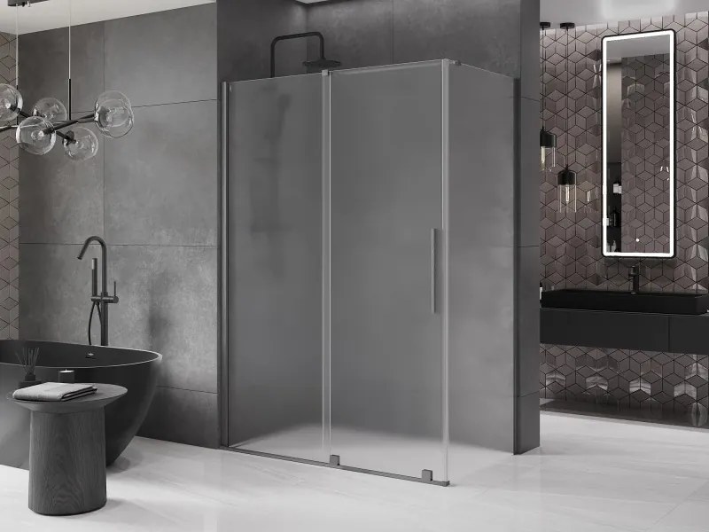 Mexen Velar, sprchový kút s posuvnými dverami 160 x 90 cm, 8mm sklo námraza, grafit brúsený, 871-160-090-31-66