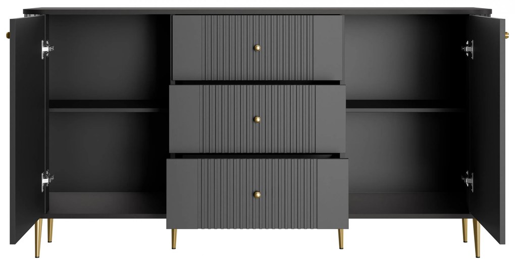 Komoda so zásuvkami Vesper 160 cm - čierna / zlaté nohy