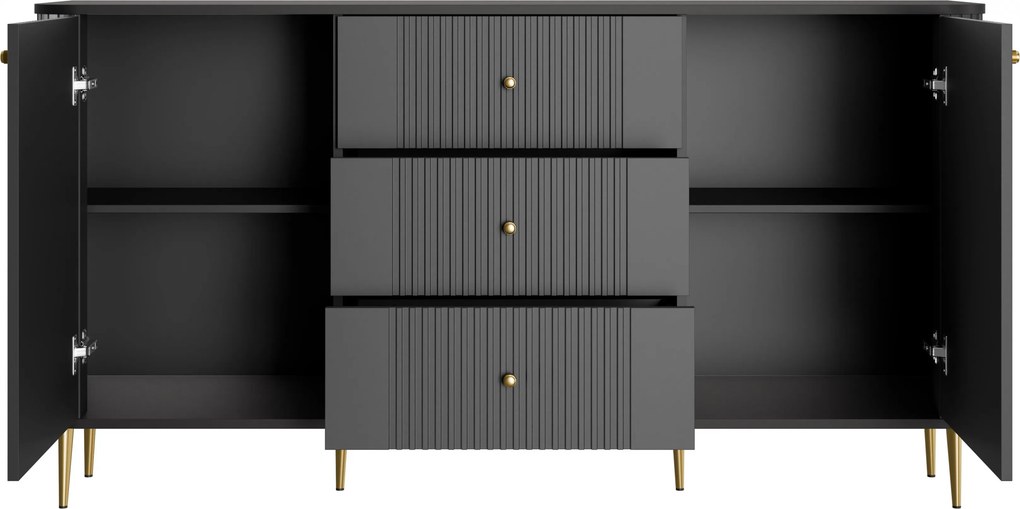 Komoda so zásuvkami Vesper 160 cm na nožičkách - čierna / zlaté nohy