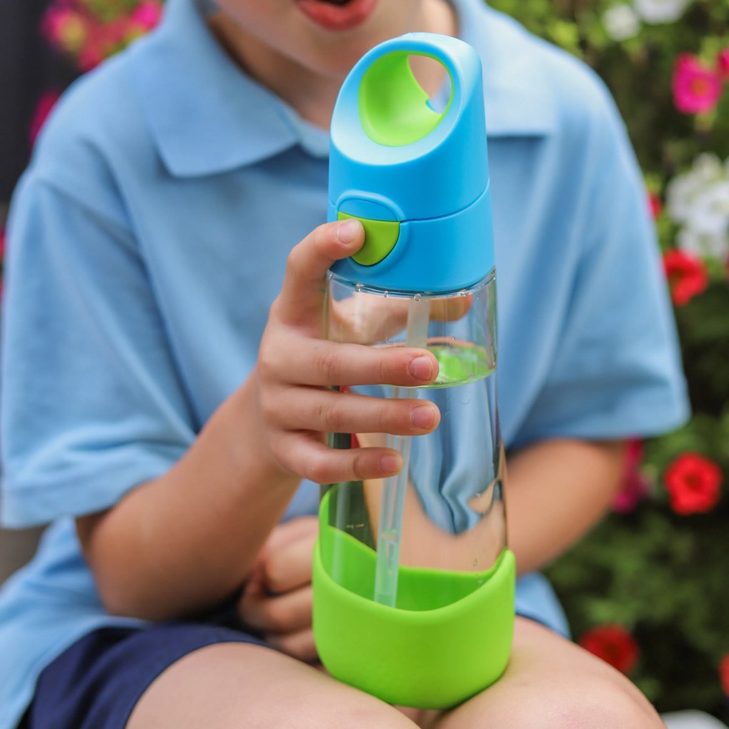 Fľaša na pitie so slamkou 600 ml - modrá/zelená