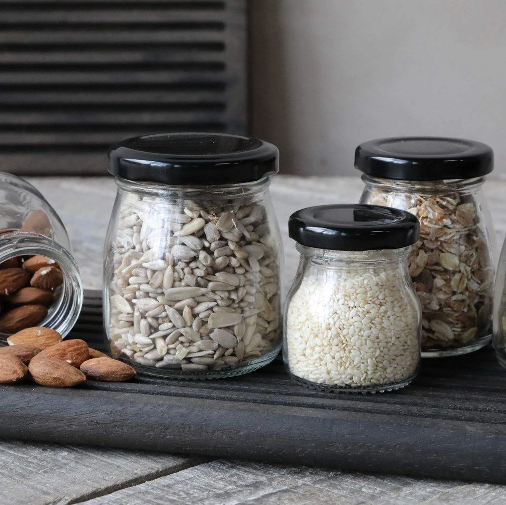 Chic Antique Set 3ks sklenená dóza s čiernym viečkom 6 x 8 5 x 7 4 x 6 cm