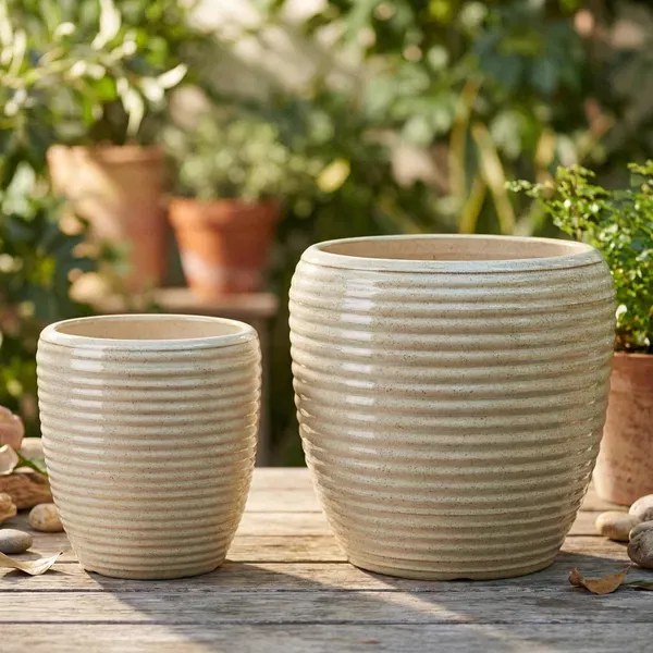 Sada 2 ks keramických květináčů NEVA XIV světle béžová