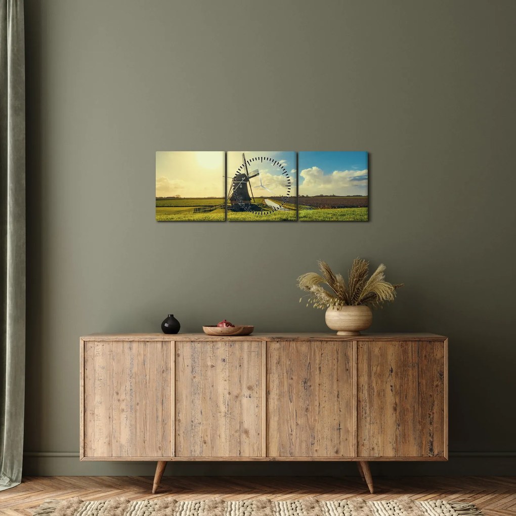 Obraz - Veterný mlyn (s hodinami) (90x30 cm)