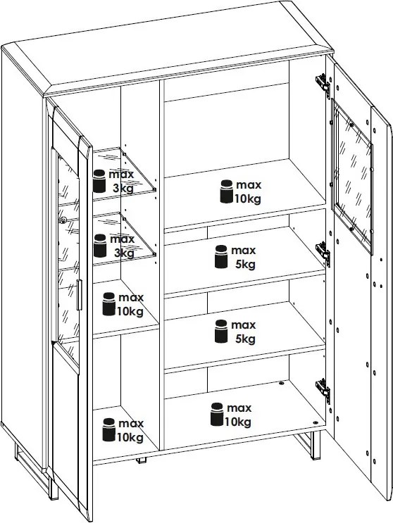Skrinka s presklením Romy, šedá/dub