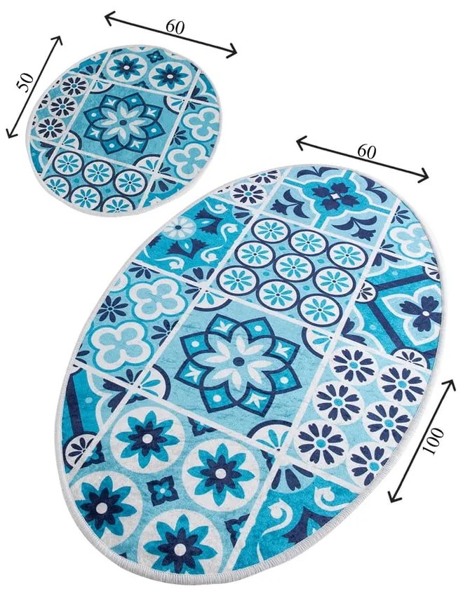 Modré kúpeľňové predložky v súprave 2 ks 60x100 cm Ceramic – Foutastic