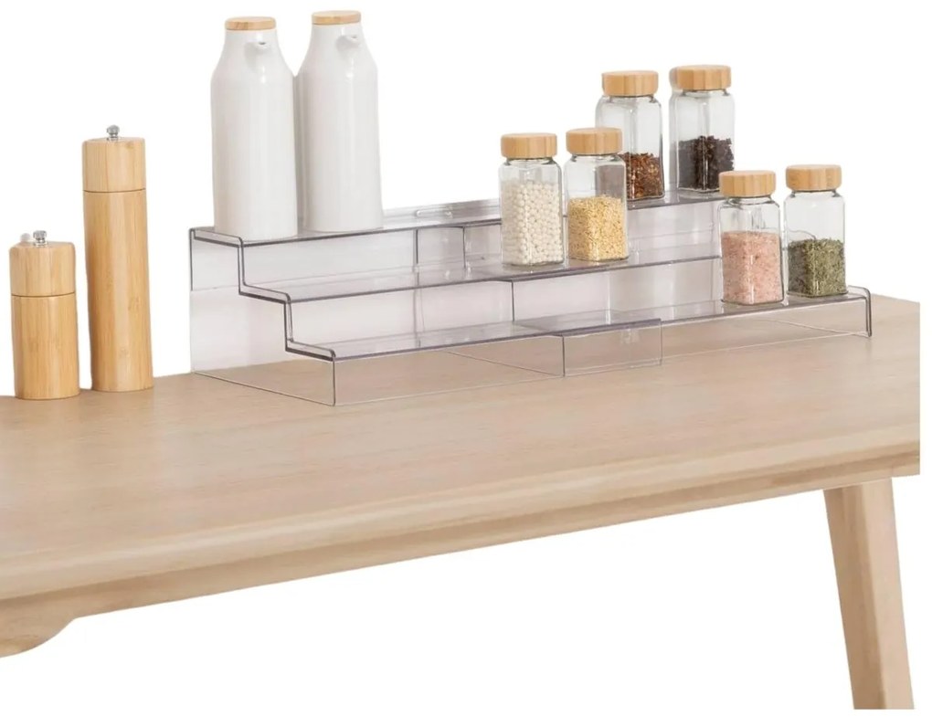 JJA Prídavná rozťahovacia polička, organizér na korenie, 3 schodíky, 31 - 58 x 23 x 12 cm