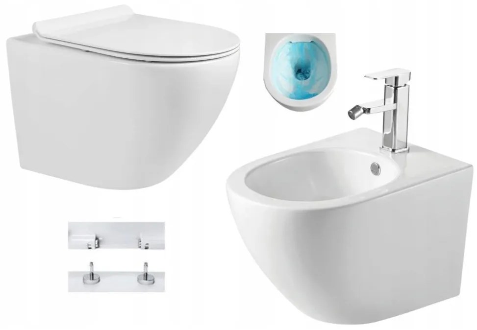 Mexen LENA Rimless, závesná WC misa so sedátkom + bidet, biela, 30224000+35224800