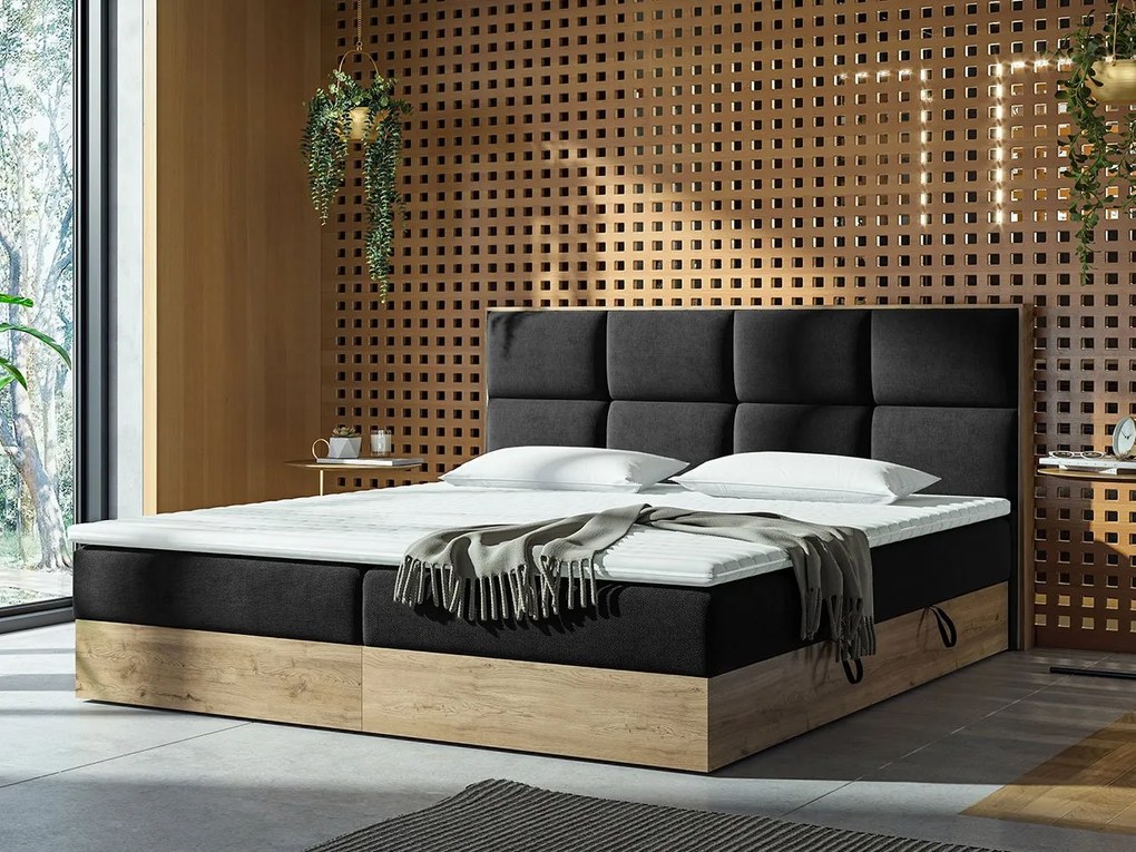 Manželská posteľ Boxspring 160 cm Bolondra (zlatý remeselný dub + soro 100). Vlastná spoľahlivá doprava až k Vám domov. 1051076