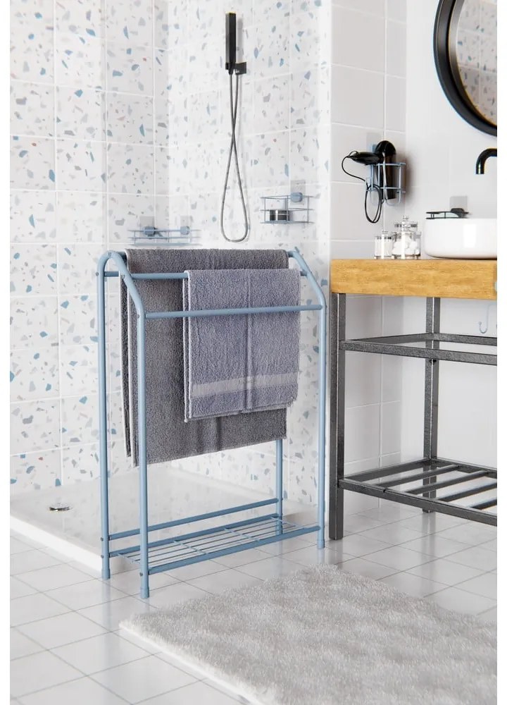 Svetlomodrá samodržiaca kovová kúpeľňová polička Grena – Compactor