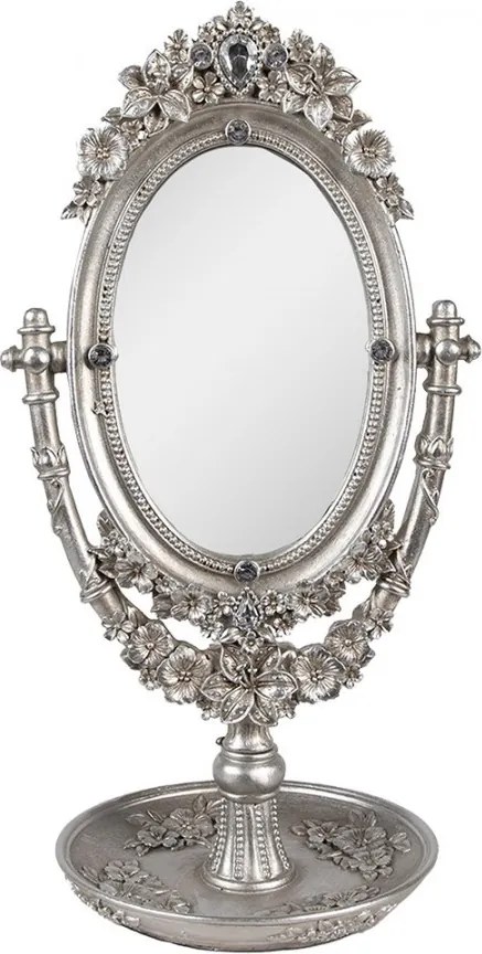Stříbrné oválné stolní zrcátko -  17*13*30 cm