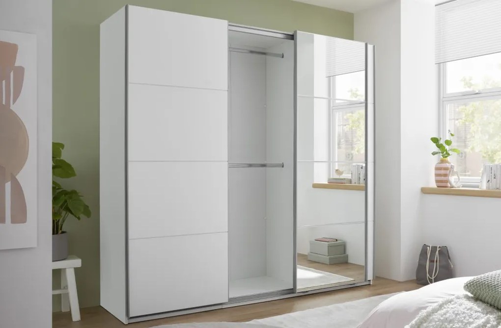 Šatníková skriňa so zrkadlom Carano, 215 cm, biela