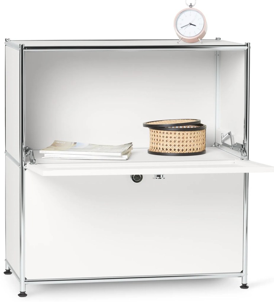 Nízka kovová odkladacia skrinka »CN3« s výklopnými priehradkami, biela