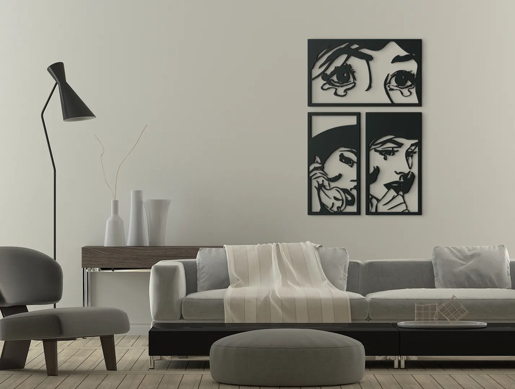 drevko 3-dielny drevený obraz Komiks Rozmer obrazu: 65 x 42 cm, Farba dekorácie: Čierna