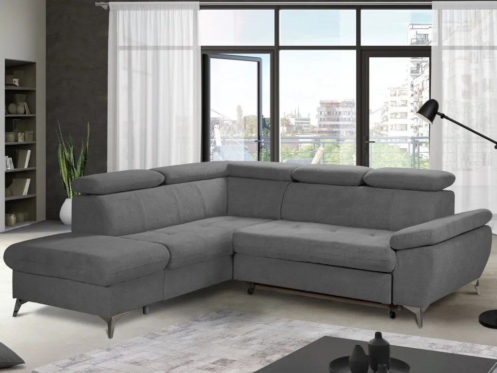 Rohová sedacia súprava Gisele, stredne šedá látka, ľavý roh