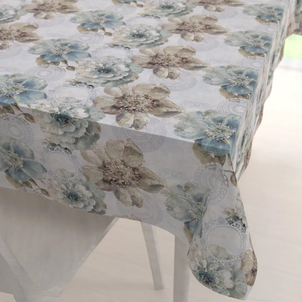 Biante Dekoračný obdĺžnikový obrus PML-052 Tyrkysové kvety s orientálnymi kruhmi 120x200 cm