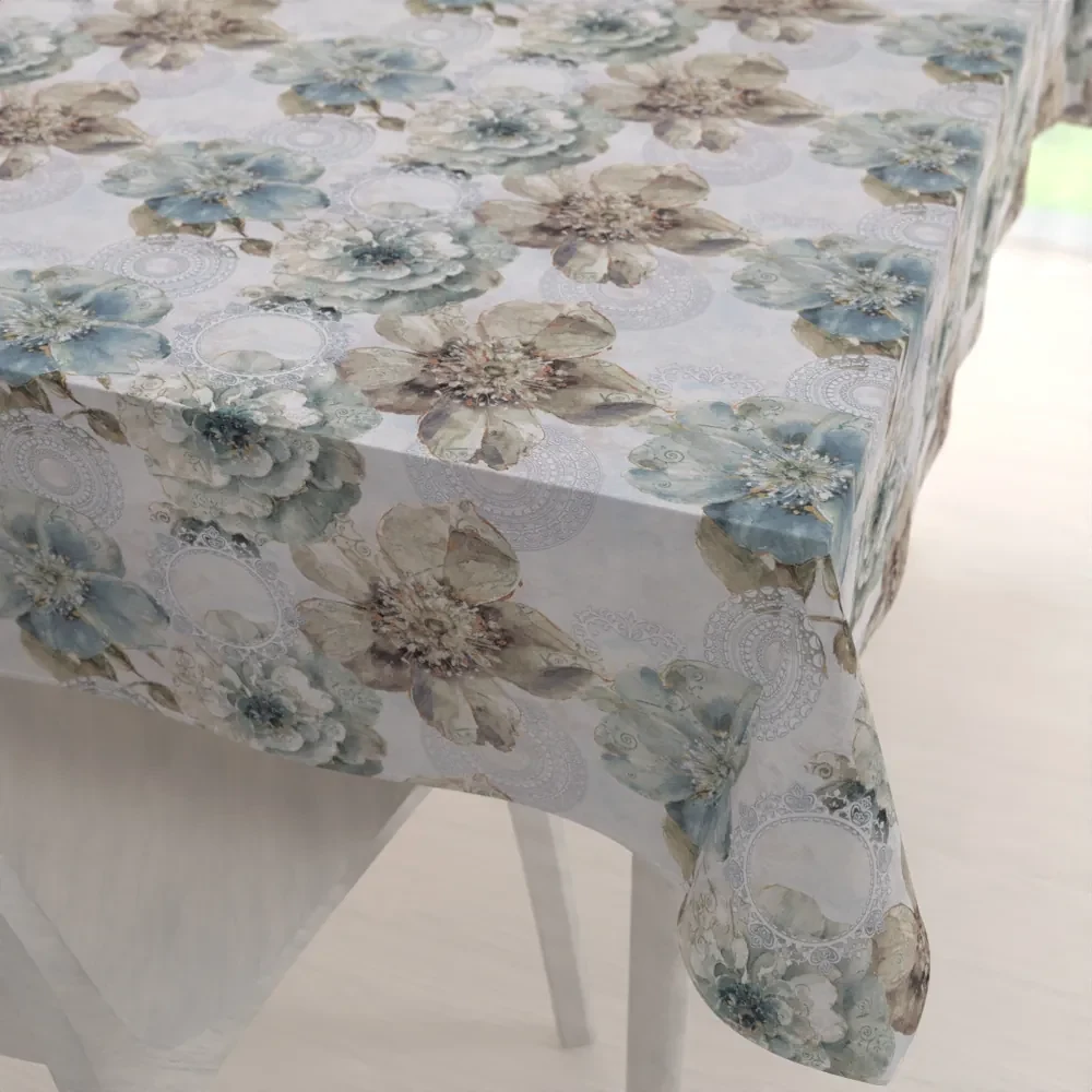 Biante Dekoračný obdĺžnikový obrus PML-052 Tyrkysové kvety s orientálnymi kruhmi 140x220 cm