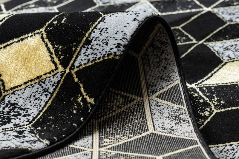 Dywany Łuszczów, Koberec behúň Gloss 400B 86 3D geometric black/gold, 60x300, čierna, obývacia izba