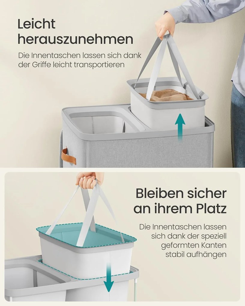 SONGMICS kôš na prádlo 170 L, 56 × 40 × 75 cm, šedý