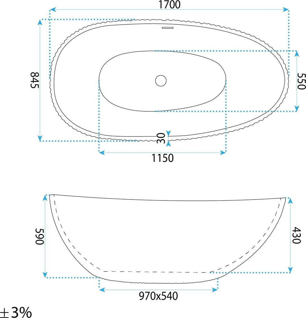 Rea Carmen, voľne stojaca vaňa 170x85 cm, biela, biely click-clack, REA-W0506