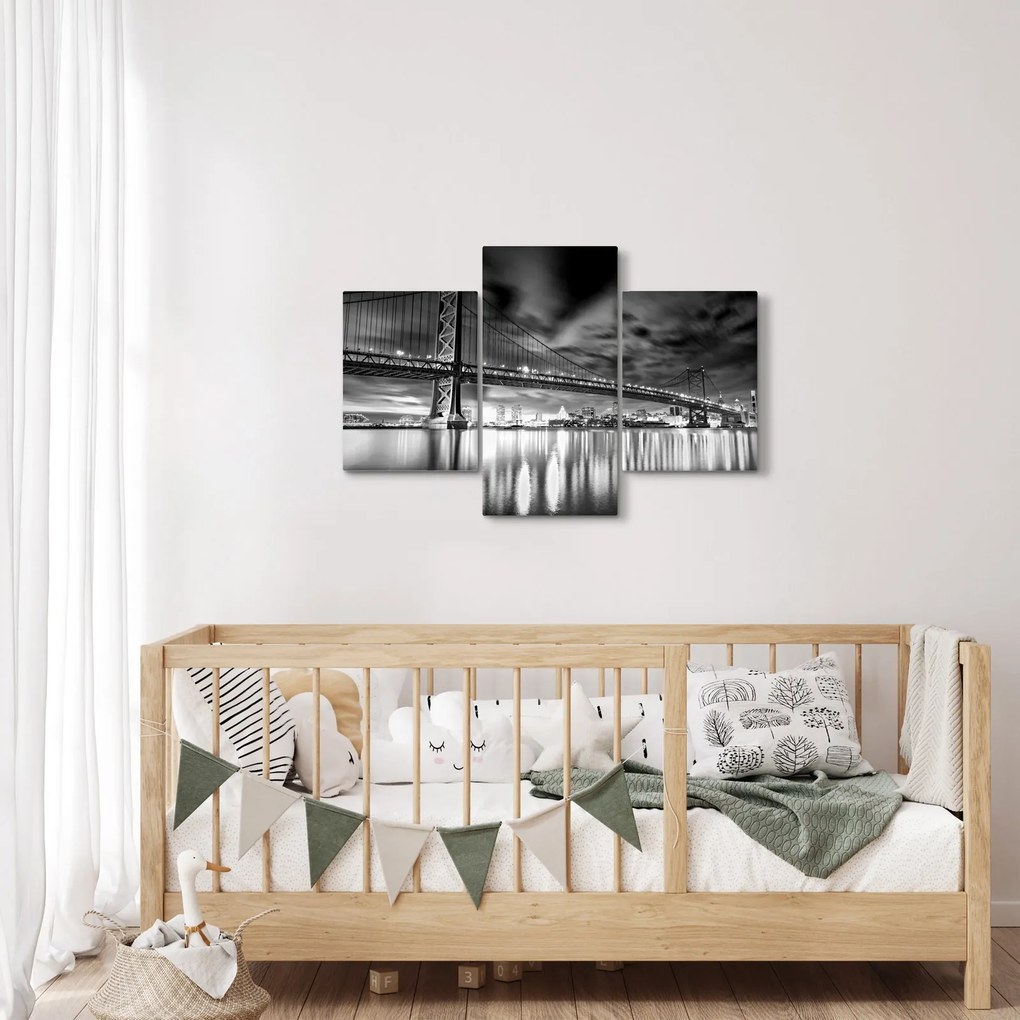 Obraz - Most Benjamina Franklina, Filadelfia, čiernobiely (90x60 cm)