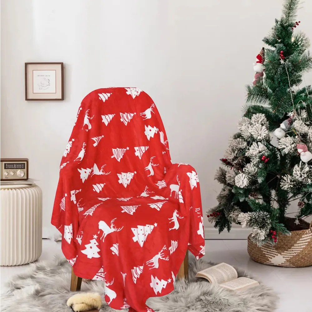 Vianočná deka červená Nový B502 - 150 x 200 cm
