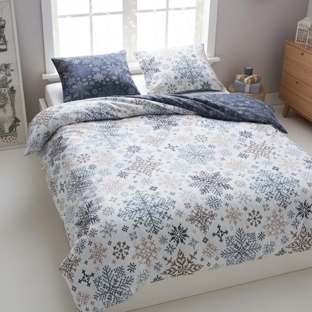 Vianočné bavlnené posteľné obliečky – motív Snehové vločky - 100% bavlna - 70 x 90 cm + 140 x 200 cm