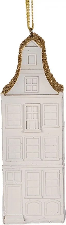 Bielo-zlatá antik závesná dekorácia domček - 4*4*11 cm