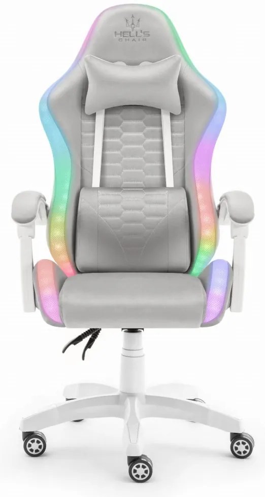 Herné kreslo HC-1000 Gray-White LED RGB látkové