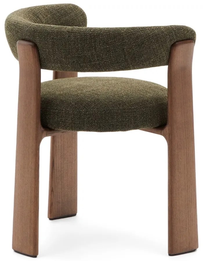 Khaki/hnedé jedálenské kreslo s podrúčkami z jaseňového dreva Granite – Kave Home