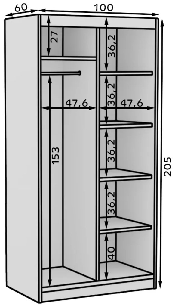 ŠATNÍKOVÁ SKRIŇA S POSÚVNYMI DVERAMI DAINA BIELA 100 cm