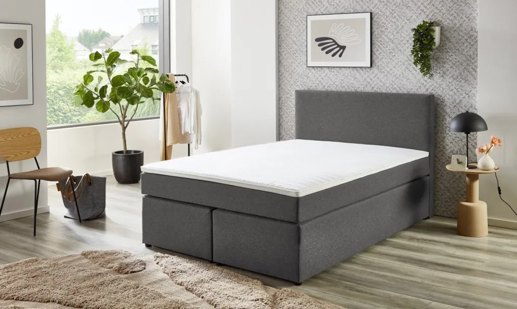 Posteľ boxspring Aston 140x200 cm, stredne šedá látka