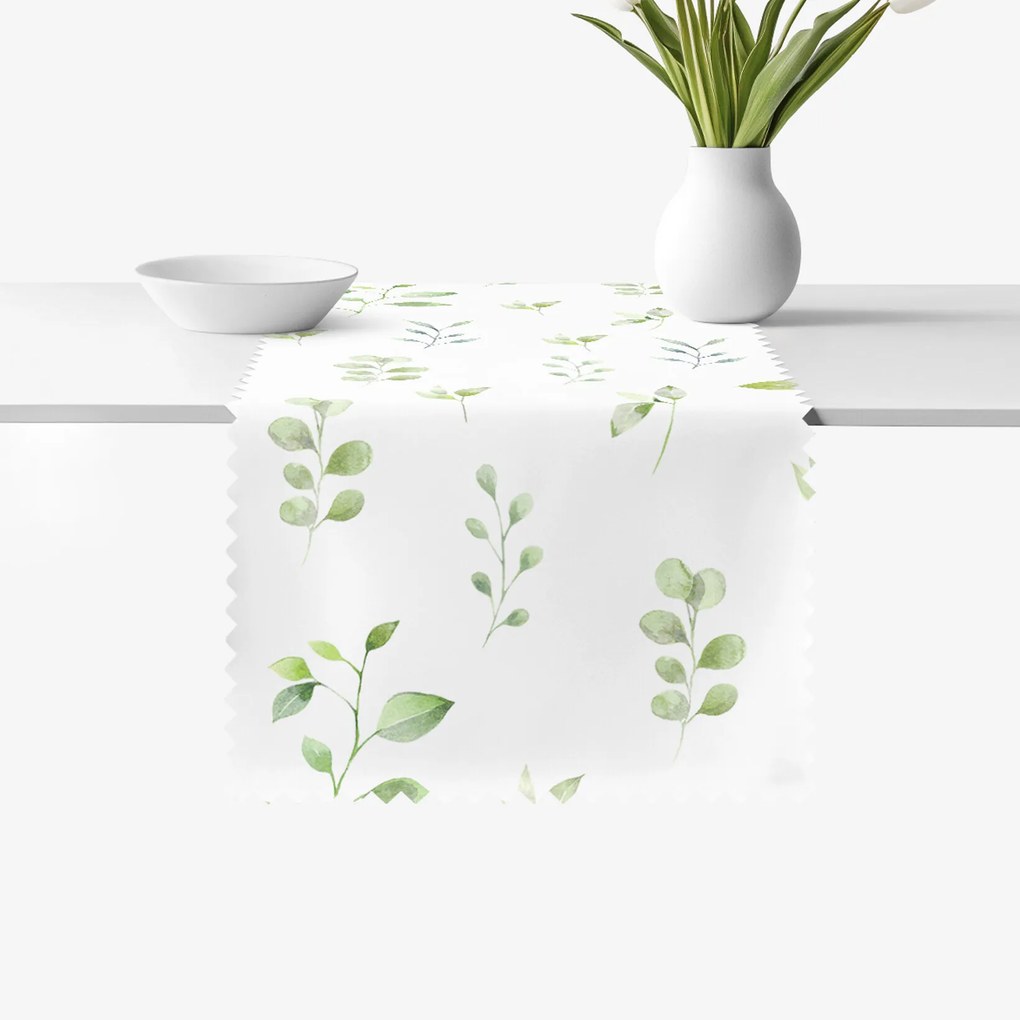 Goldea behúň na stôl teflónový - eukalyptové lístky 35x120 cm