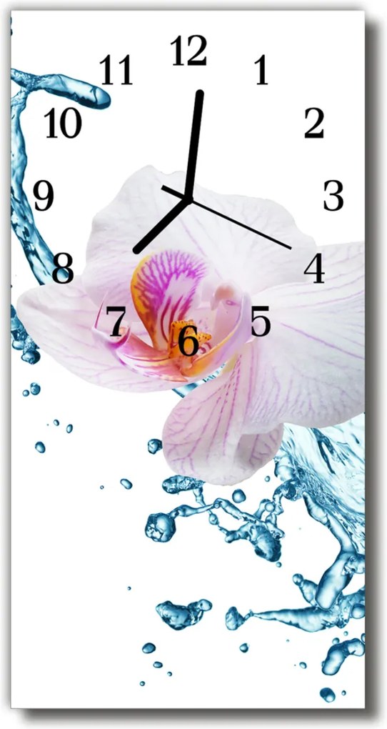 Skleněné hodiny vertikální  Květy orchidejí barevné