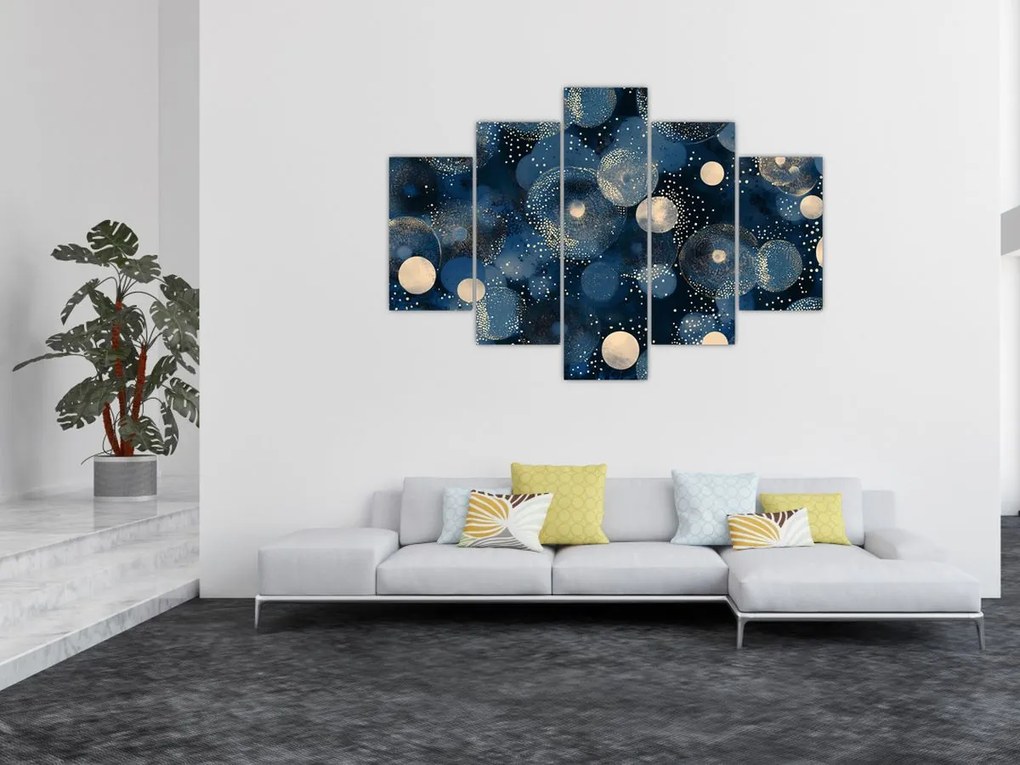 Obraz - Modro-zlaté krúžky (150x105 cm)