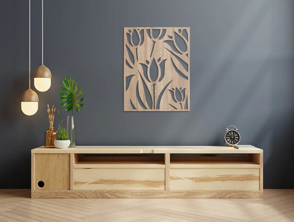drevko Drevený obraz Rozkvitnuté tulipány Rozmer obrazu: 41,5 x 32,5 cm, Farba dekorácie: Čierna